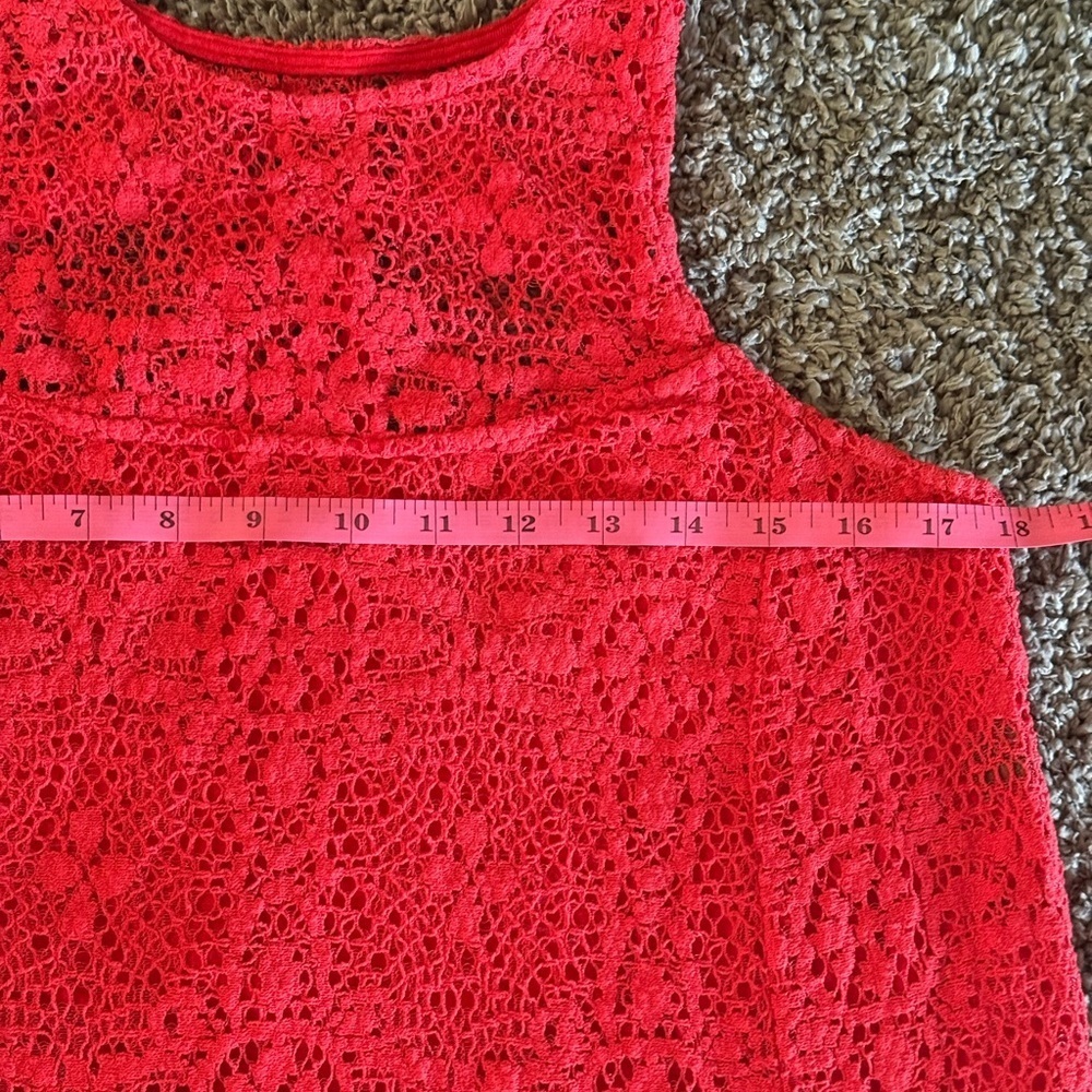 Free People Red Lace Sleeveless Sheath Dress Floral Overlay Mini Size M (Lined) - Picture 9 of 12